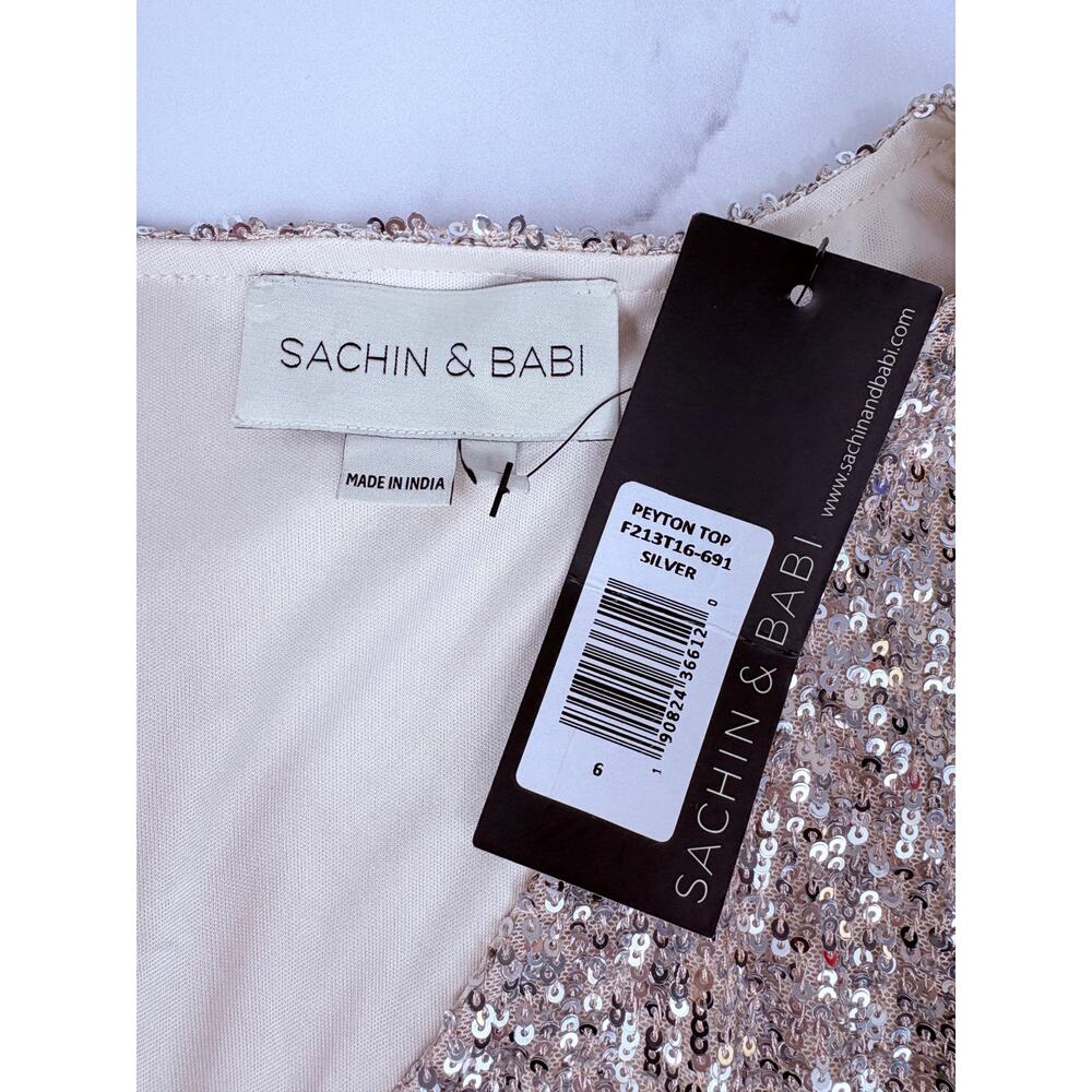 Sachin & Babi Peyton Silver Sequin Twist Front NWT $395 Retail Balloon Sleeve 6 - Picture 3 of 12
